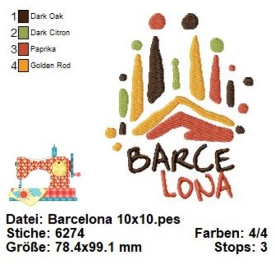 Barcelona Stickdatei, Sagrada Familia, Stickdatei Barcelona Skyline