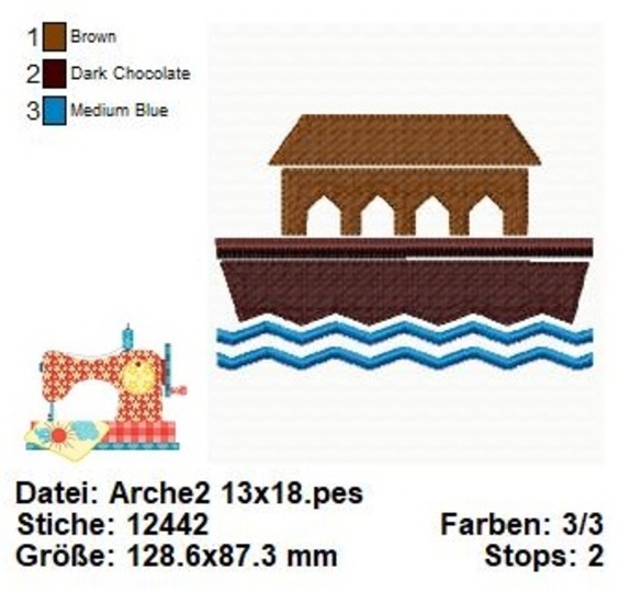 Stickdatei Arche Noah, Religiöse Stickdatei in 2 Größen, Maschinensticken