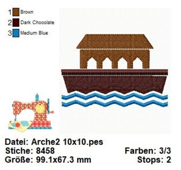 Stickdatei Arche Noah, Religiöse Stickdatei in 2 Größen, Maschinensticken