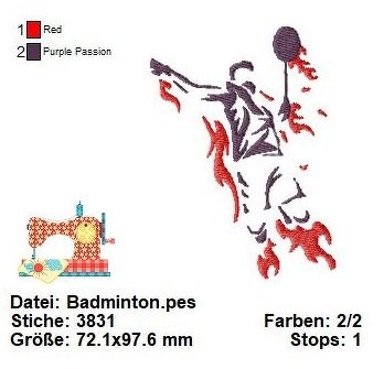 Stickdatei Badminton, Ballsport Stickdatei in 3 Größen, Federball Stick - Bild 4