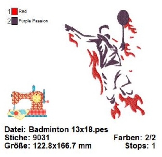 Stickdatei Badminton, Ballsport Stickdatei in 3 Größen, Federball Stick