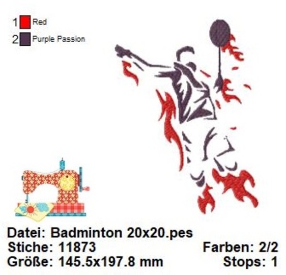 Stickdatei Badminton, Ballsport Stickdatei in 3 Größen, Federball Stick