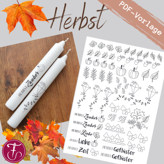 Vorlage für Kerzentattoo Herbst mit Text pdf Kerzensticker für Wasserschieb