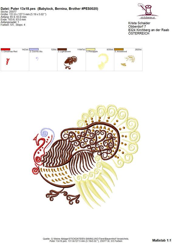 Stickdatei Puter elegant, Stickdatei Rahmengröße 13x18, Maschinensticken - Bild 2