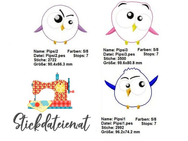 Stickdatei verrückte Vögel, Applikation 10x10, Vogel Applikation Set mit 3