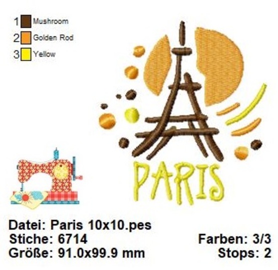 Stickdatei Paris, Eifelturm Stickvorlage, Maschinensticken