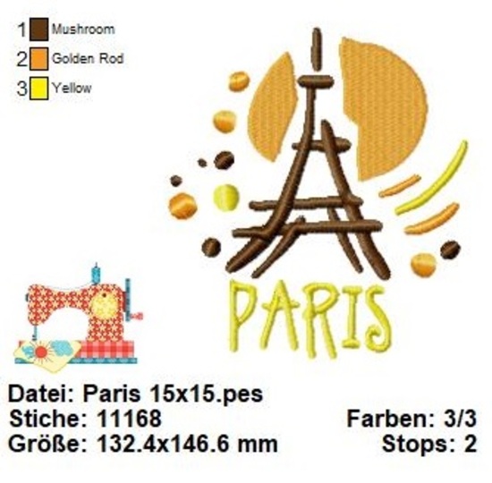 Stickdatei Paris, Eifelturm Stickvorlage, Maschinensticken