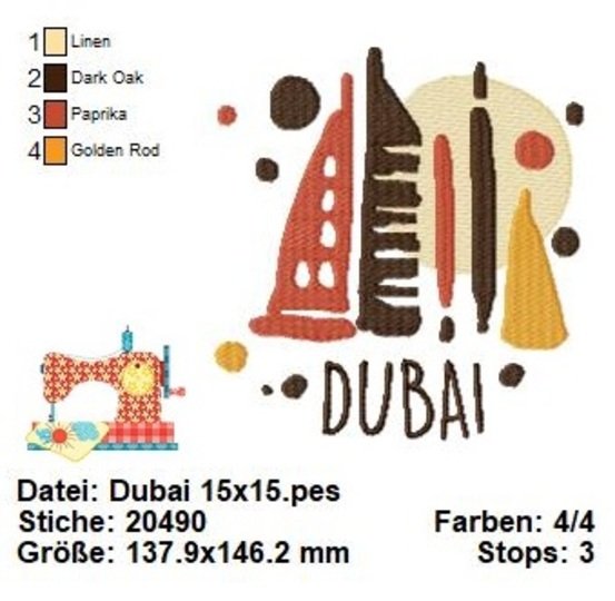 Stickdatei Dubai, Burj Khalifa Stickvorlage, Maschinensticken in 3 Größen