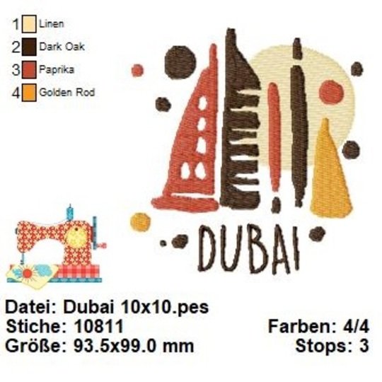 Stickdatei Dubai, Burj Khalifa Stickvorlage, Maschinensticken in 3 Größen