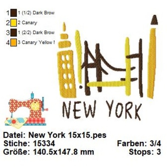 Stickdatei Brooklyn Bridge, New York, USA Stickvorlage in 3 Größen