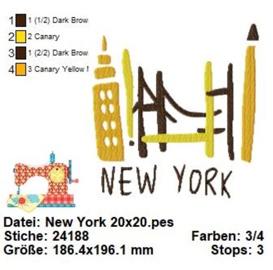 Stickdatei Brooklyn Bridge, New York, USA Stickvorlage in 3 Größen