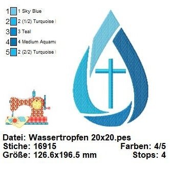 Stickdatei Wassertropfen, Kommunion, Taufe Stickvorlage in 3 Größen - Bild 2
