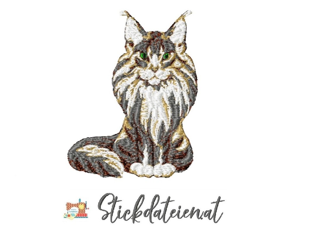 Katzen STICKDATEI, fotorealistische Stickdatei, Stickdatei Mainecoon Katze