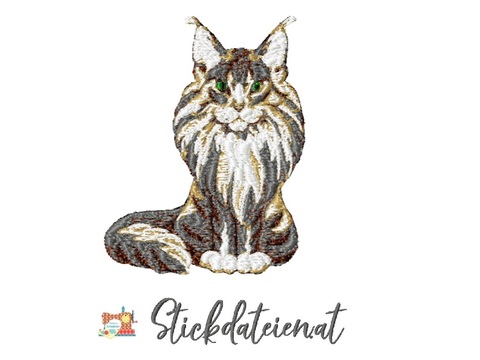 Katzen STICKDATEI, fotorealistische Stickdatei, Stickdatei Mainecoon Katze