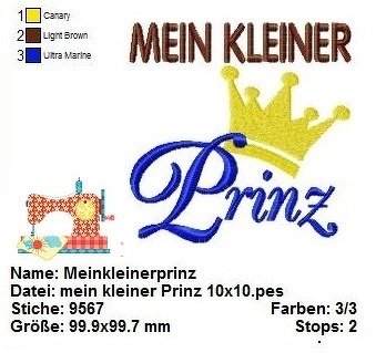 Stickdatei Prinz, Stickdatei 10x10 Tiara, Krone mit Schriftzug Stickvorlage - Bild 2