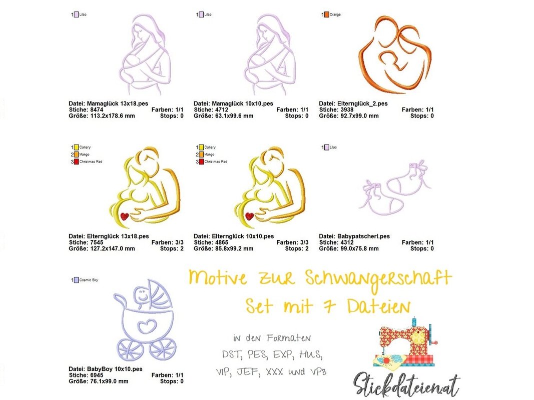 Stickdateien Schwangerschaft, Geburt Stickdatei, Stickdatei Baby, Stickset