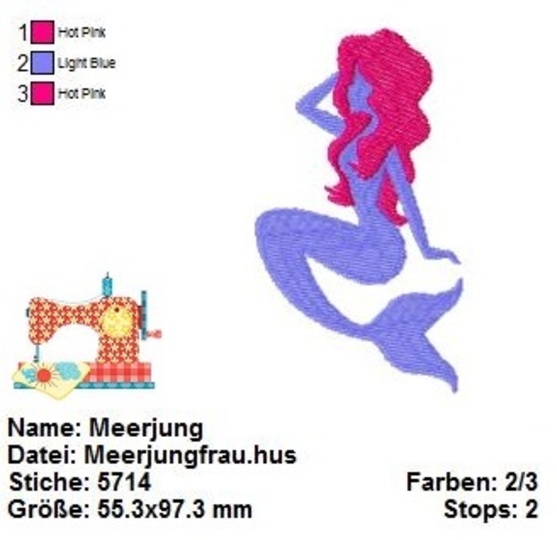 Stickdatei Meerjungfrau, Stickvorlage 10x10, Maschinensticken