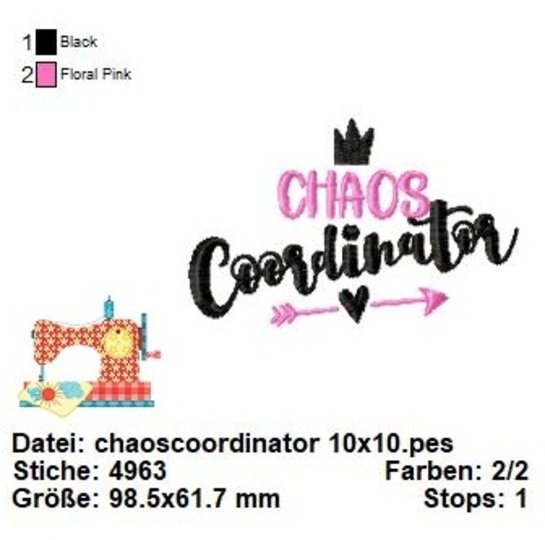 Stickdatei Muttertag, Chaos Coordinator Schriftzug Stickdatei in 2 Größen
