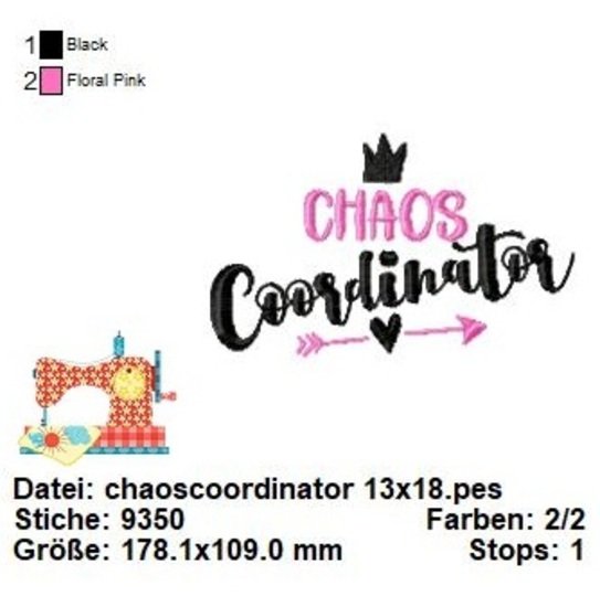 Stickdatei Muttertag, Chaos Coordinator Schriftzug Stickdatei in 2 Größen