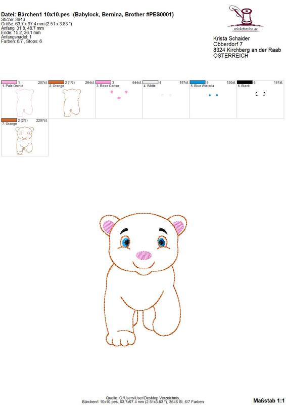 Stickdatei Bärchen, Doodle Applikation Bärenbaby, Stickdatei Set - Bild 3