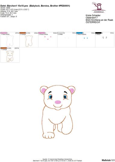 Stickdatei Bärchen, Doodle Applikation Bärenbaby, Stickdatei Set