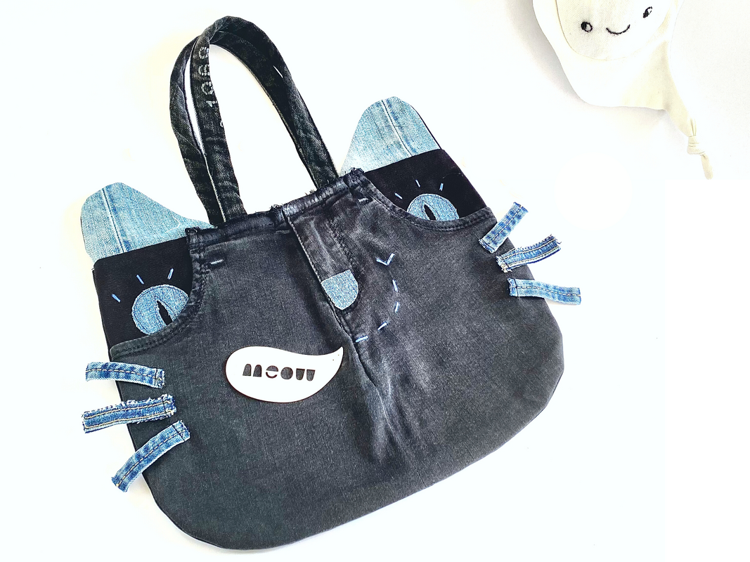 Katzen-Tasche aus alte Jeans nähen, Shopper nähen Schnittmuster für Jeans