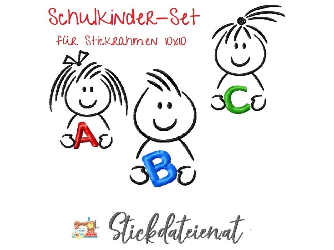 Stickdatei Schulkinder, Tafelklassler Stickdatei, Set Stickdateien 10x10