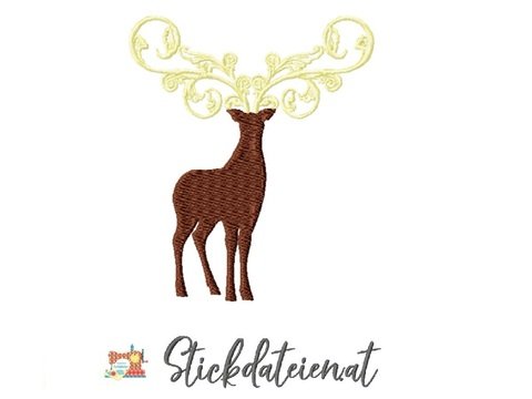 Stickdatei Hirsch, Hirsch elegantes Jagdmotiv, Stickdatei 10x10