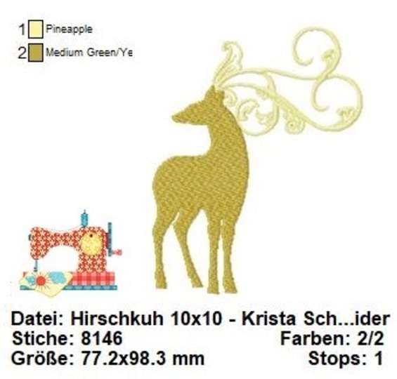Stickdatei Reh, Hirschkuh elegantes Jagdmotiv, Stickdatei 10x10