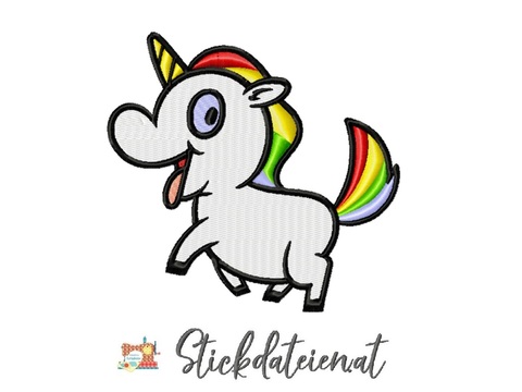 Stickdatei Süßes Einhorn, Regenbogen Einhorn Stickdatei in 2 Größen