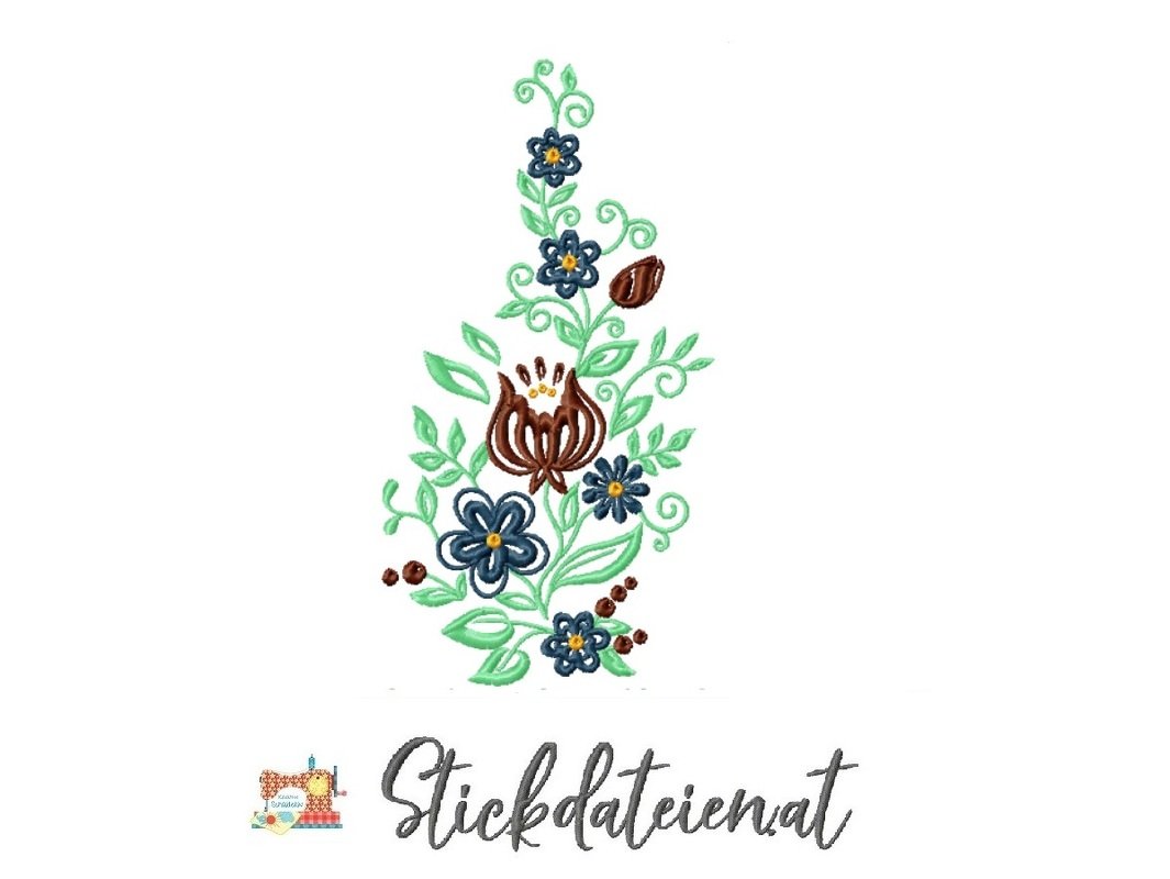 Stickdatei Blumenranke, Bauernmalerei Stickdatei in 3 Größen