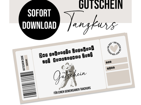 Gutschein zum Ausdrucken TANZKURS digitale Datei Gutschein DOWNLOAD