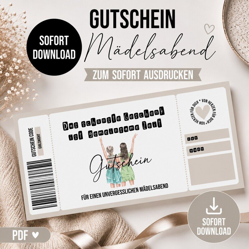 Gutschein zum Ausdrucken MÄDELSABEND digitale Datei Gutschein DOWNLOAD