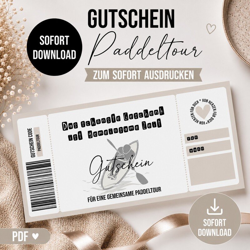 Gutschein zum Ausdrucken PADDELTOUR digitale Datei Gutschein DOWNLOAD