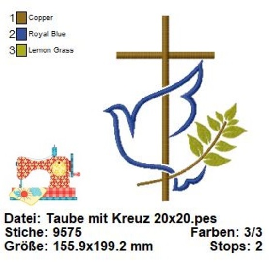 Stickdatei Taube Kommunion, Stickdatei Frieden, Taufe Stickmuster