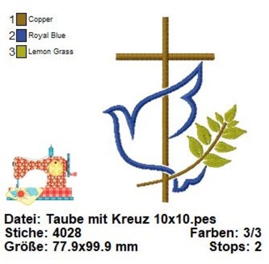 Stickdatei Taube Kommunion, Stickdatei Frieden, Taufe Stickmuster