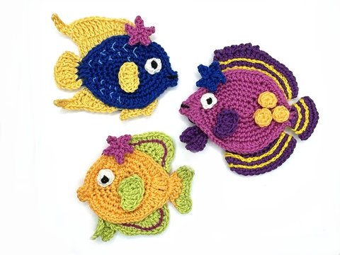 3 Fish crochet applique