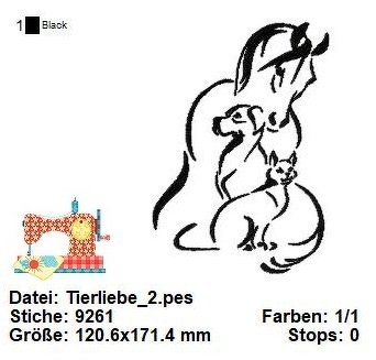 Stickdatei Tierliebe, Hund, Katze, Pferd, Stickdatei in 3 Größen - Bild 2