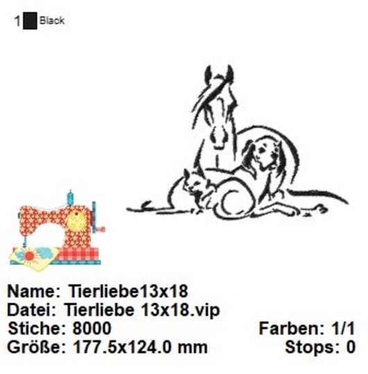 Stickdatei Tierliebe, Hund, Katze, Pferd, Stickdatei in 3 Größen