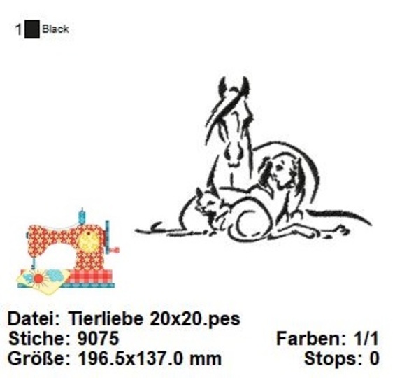 Stickdatei Tierliebe, Hund, Katze, Pferd, Stickdatei in 3 Größen