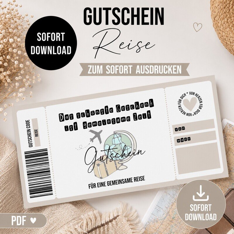 Gutschein zum Ausdrucken REISE digitale Datei Gutschein DOWNLOAD