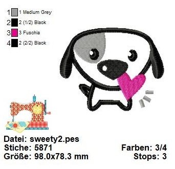 Süsse Hunde Stickdatei, Stickdatei Hundebaby, Hunderassen Stickdatei - Bild 2