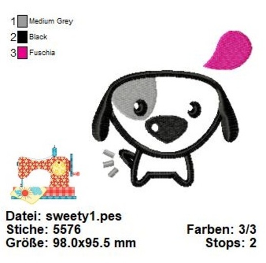Süsse Hunde Stickdatei, Stickdatei Hundebaby, Hunderassen Stickdatei