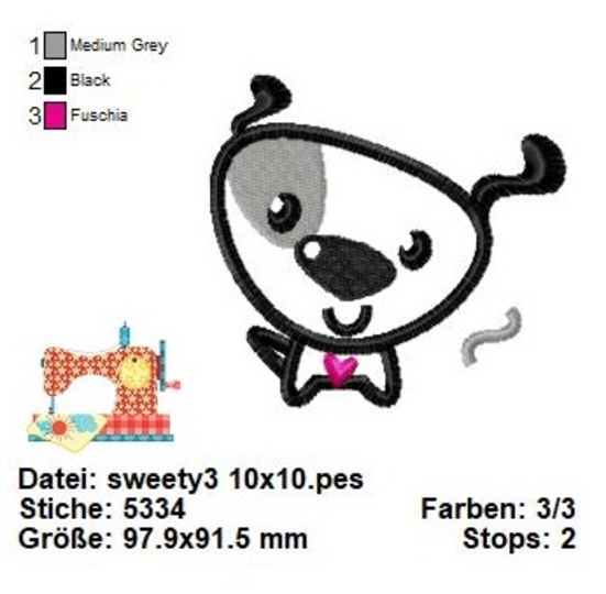 Süsse Hunde Stickdatei, Stickdatei Hundebaby, Hunderassen Stickdatei