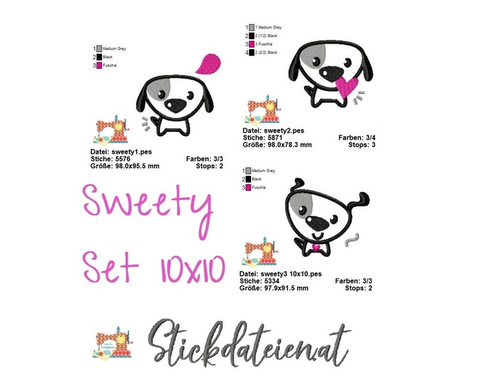 Süsse Hunde Stickdatei, Stickdatei Hundebaby, Hunderassen Stickdatei