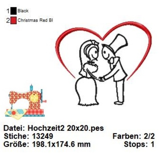Hochzeitspaar Stickdatei, Brautpaar Stickdatei, Hochzeit Stickdatei
