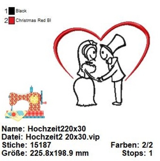 Hochzeitspaar Stickdatei, Brautpaar Stickdatei, Hochzeit Stickdatei