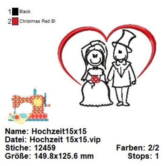Hochzeitspaar Stickdatei, Brautpaar Stickdatei, Hochzeit Stickdatei