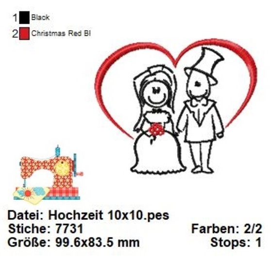 Hochzeitspaar Stickdatei, Brautpaar Stickdatei, Hochzeit Stickdatei