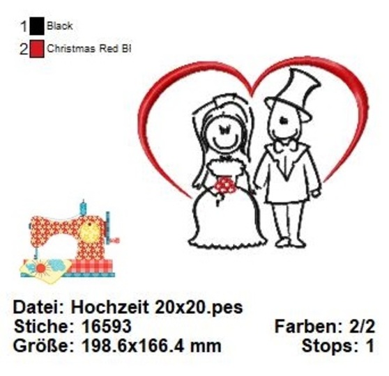 Hochzeitspaar Stickdatei, Brautpaar Stickdatei, Hochzeit Stickdatei